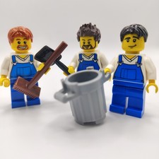 Lego City Farm Workers Workmen Blue Dungarees Overalls Broom Shovel Bucket