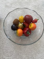 Vintage Cut Glass Fruit Bowl + Faux Fruit Set Retro Kitchen Decor 12.5” Wide