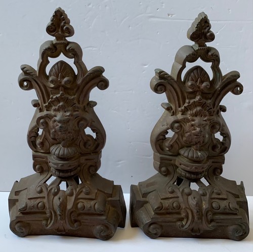 Antique pair metal fire dogs - metal,