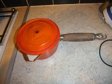 Vintage Cousances Volcanic Orange Cast Iron Saucepan With Lid 14