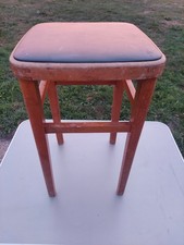 Single Vintage Retro Solid Wooden Mid Century Modern Vinyl Kitchen Stool Seat