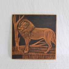 Vintage Wooden Pyrography Lion
