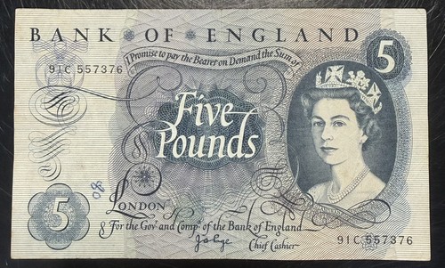 Old five pound - five, note