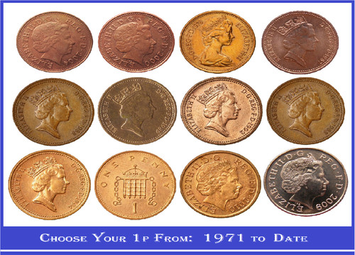Choose rare one pence coins - one,