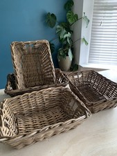 4 Vintage Woven Willow Wicker Storage Baskets Hampers With Handles 