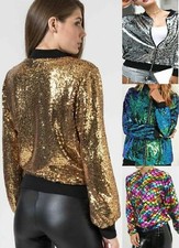 Women Sequin Glitter Bomber