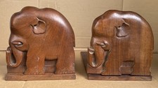 Pair of Vintage 1942 Rare Wooden Elephant Foldable Book End, Shelf Decor