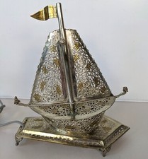 Vintage Sail Ship Table Lamp Silver Plated Pierced Metal Working PAT Tested N1