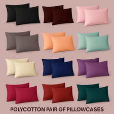 2X Polycotton Pillowcases Housewife Plain Dyed Bed Room Pair of Pillow Covers