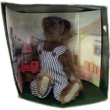 MARY MEYER Plush Bear with Striped Overalls and Cap Collectable Toy TH