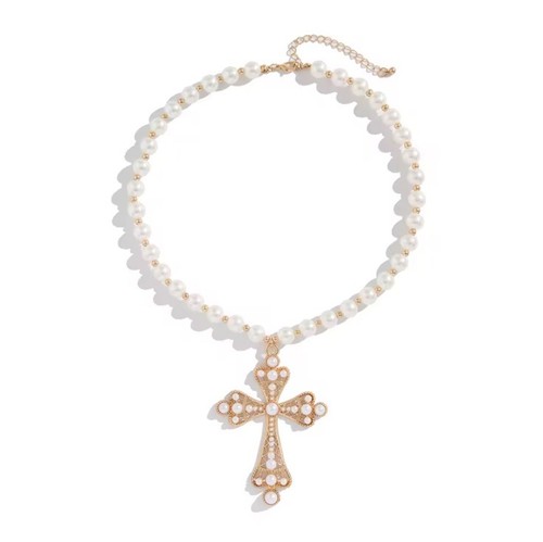 Men gold pearl with cross - men’s,