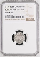 NGC GENUINE Alfonso VIII 1158-1214 SPAIN TOLEDO Silver Dinero