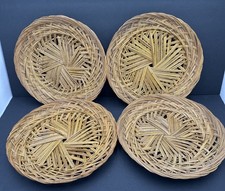 Vtg (4) Woven Rattan Trays