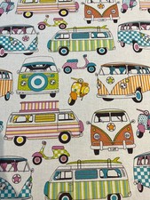 1/2 Metre Crafty By Chatham Glyn Camper Van Moped Surf Holiday Cotton Fabric