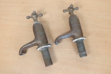 Vintage Large Brass HOT & COLD Sink Taps Kitchen Bath Salvaged Pair Cross Handle