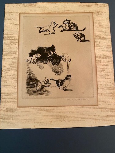 Paul renouard etching - etching, cats