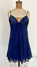 Vintage Floaty 1990s Marks & Spencer Navy Satin Chiffon Babydoll Short Nightie 
