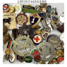 Job Lot Vintage Fob Medals, Enamel Badges & Buttons Inc Armed Forces,Masonic Etc