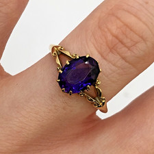 Amethyst  18 ct Gold Ring Antique Solitaire Open Shoulder - Size K 1/2