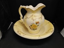 Vintage Victorian Water Pitcher and Wash Basin - Marked "Nita's" Pottery