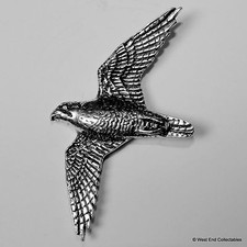Peregrine Falcon Pewter Brooch Pin- British Artisan Signed Badge Falconry Bird 