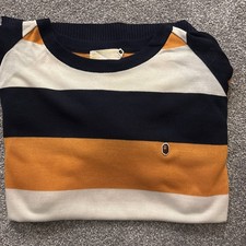 Bape a Bathing Ape XL Genuine Jumper Cotton With Yellow, White Dk Blue Stripes.