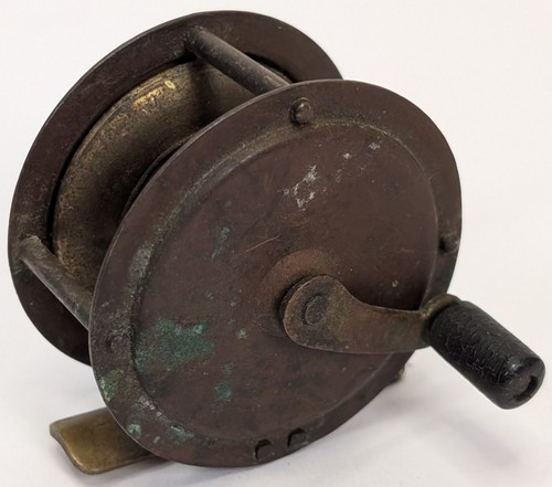 Antique brass fishing reel - fishing,