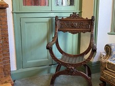 Antique  Carved Renaissance Carved Dagobert Arm Chair green man face throne old