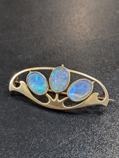 Murrle Bennett & Co. 15ct Gold & Water Opal Set Art Nouveau Brooch c1915