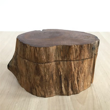 Hand Made Wooden Box Swivel Lidded Hidden Compartment Natural Grain Decorative