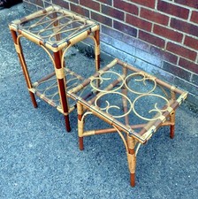 Pair vintage bamboo tables