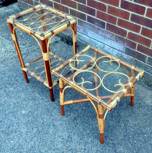 Pair vintage bamboo tables