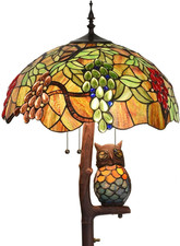 Stained Glass Floor Lamp 65" Tall, 18" Shade, Owl Design, 4-Light Antique