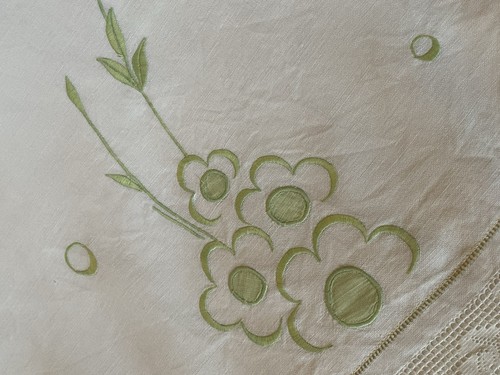 Vintage linen green - green, floral
