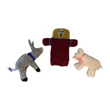 Collection Of Hand Knitted Animal Toys Teddy Bear Hand Puppet Lamb And Donkey 