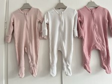 Baby Girls 0-3 Months Basic Ribbed Zip Babygrow Sleepsuit Bundle George