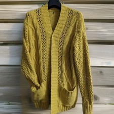 M&S (Marks & Spencer) Buttercup Yellow Cotton Rich Cable Knitted Cardigan Medium