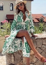 ZARA GREEN OYSTER WHITE POPLIN