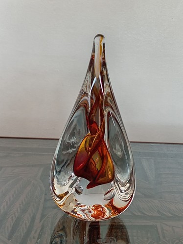 Glass art teardrop orange - glass,