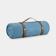 Picnic Blanket Large Blue Herringbone Waterproof Fleece with Strap 220x200cm