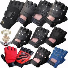 LEATHER FINGERLESS GLOVES BIKERS GYM DRIVING CYCLING PAINTBALL & WHEELCHAIR USE