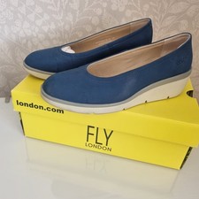 Fly London NUMA570FLY Blue Cupido Leather Wedge Shoes UK Size 5 Boxed