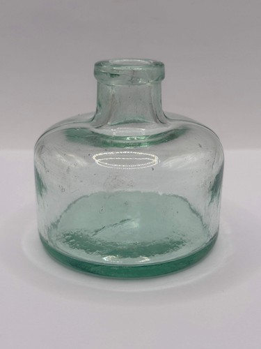 Old aqua glass round - , inkwell