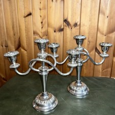 Pair Vintage Silver Plated IANTHE 3 Arm Candelabra Candle Holders Made In Eng.