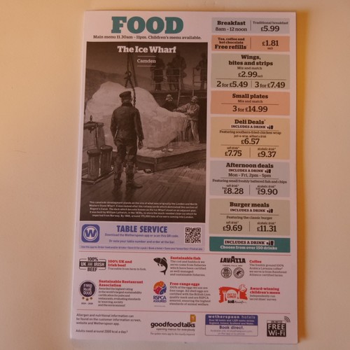 Wetherspoon menu the ice - menu,