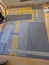 Dunelm Rug 120x160cm – Geometric Pattern in Grey, Mustard & Beige – Used & Clean