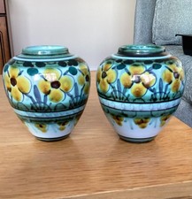 VINTAGE FLORA GOUDA CISCA HOLLAND green floral glazed studio pottery vases