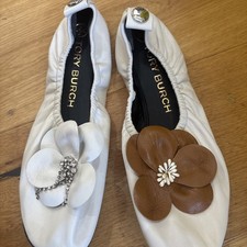 Tory Burch Mismatched Floral Nappa Leather Ballet Flats Shoes White UK 5.5 US 8M