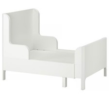 Ikea Busunge extending childrens bed white wood with extendable mattress