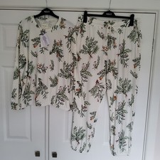 NEXT Womens Christmas White Robin / Berry Pyjamas SIZE LARGE 16 - 18 New